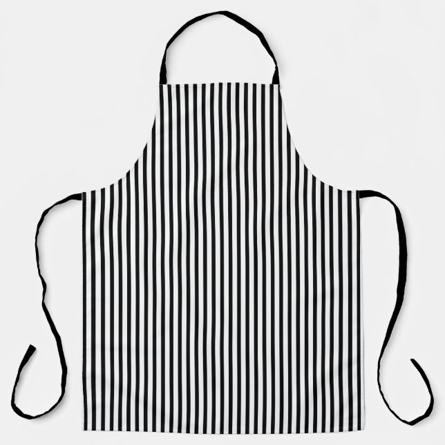 Classic Black & White Striped Cooking Apron (Front)
