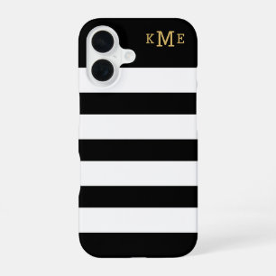 Classic Black White Striped Monogram iPhone 16 Case
