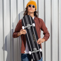 Classic Black White Stripes Cool Skater Monogram Skateboard