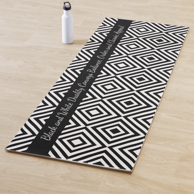 Classic Black White Tiles Pattern Tagline Yoga Mat (In Situ)