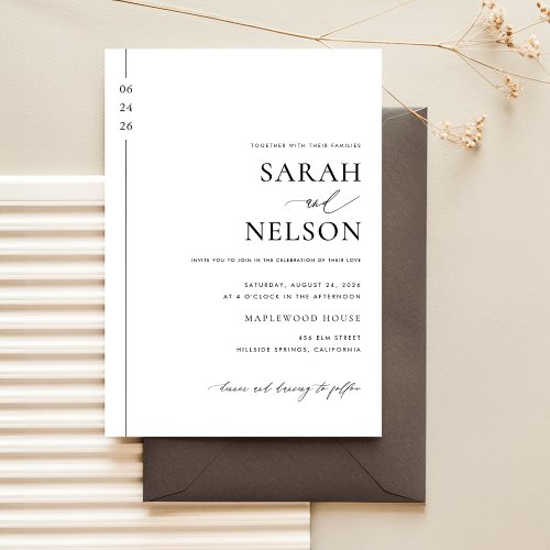 Classic Black  White Timeless Elegant Wedding Invitation