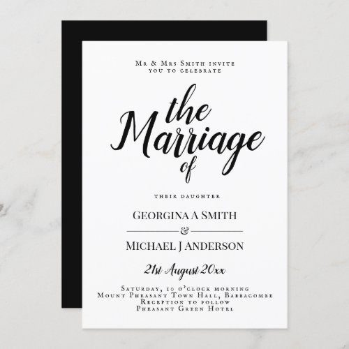 Classic Black White Typography Wedding Invitation