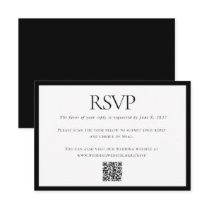 Classic Black White Wedding Custom QR Code Online RSVP Card