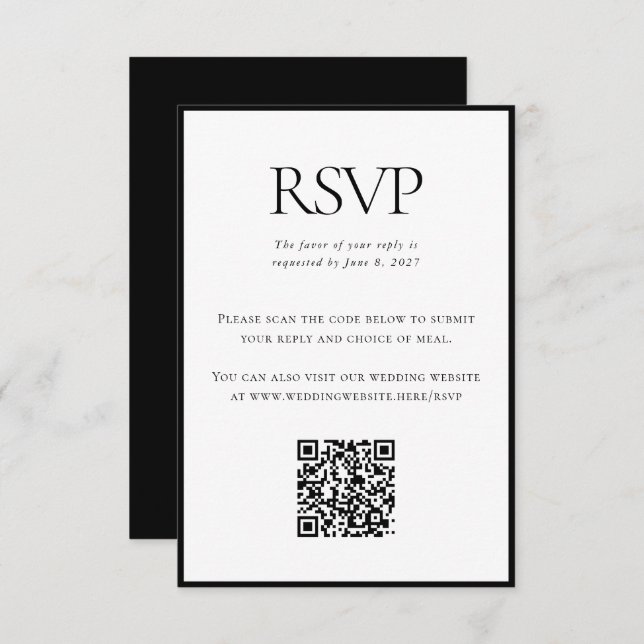 Classic Black White Wedding Custom QR Code Online RSVP Card (Front/Back)