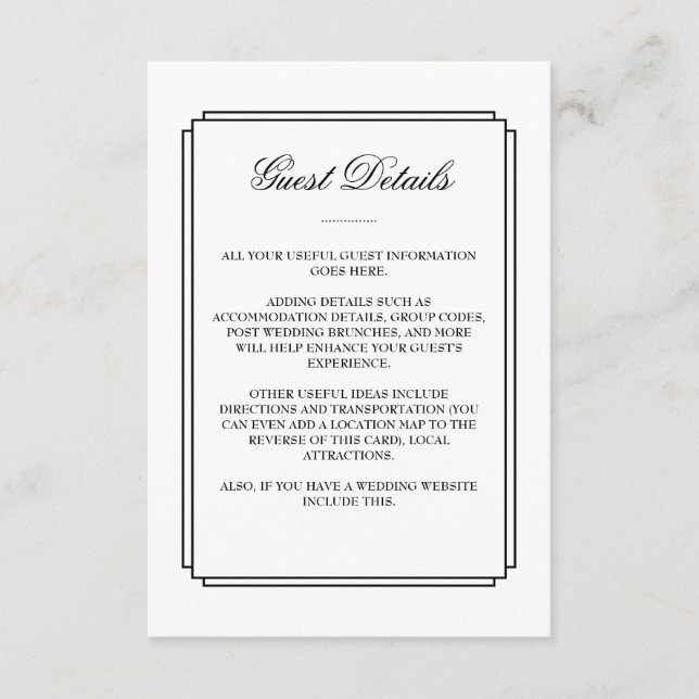 Classic Black White Wedding Guest Details Enclosure Card (Front)