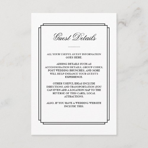 Classic Black White Wedding Guest Details Enclosure Card