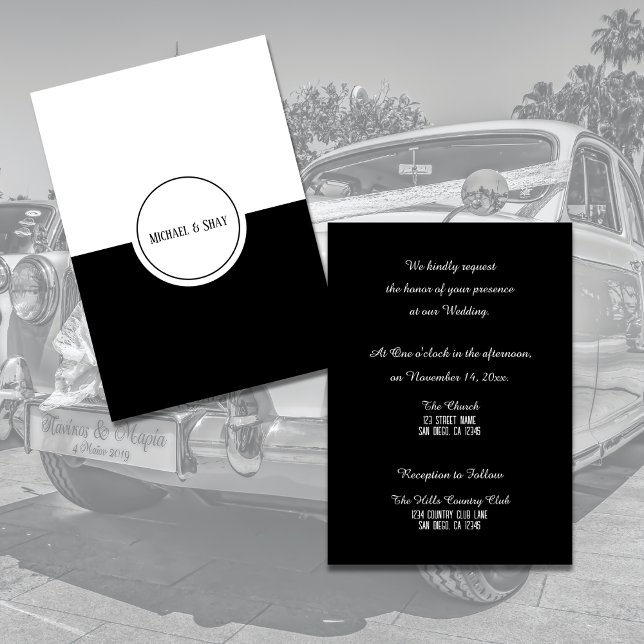 Classic Black & White Wedding Invitation Flat Card (Classic Black & White Wedding Invitation)