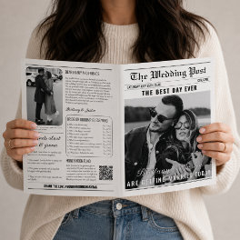 Classic Black & White Wedding Newspaper Program Brochure