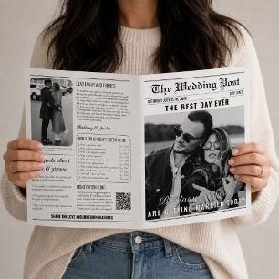 Classic Black & White Wedding Newspaper Program Brochure