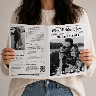 Classic Black & White Wedding Newspaper Program Brochure