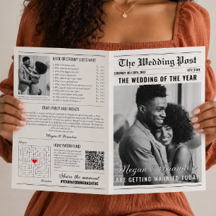 Classic Black & White Wedding Newspaper Program Brochure