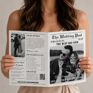 Classic Black & White Wedding Newspaper Program Brochure