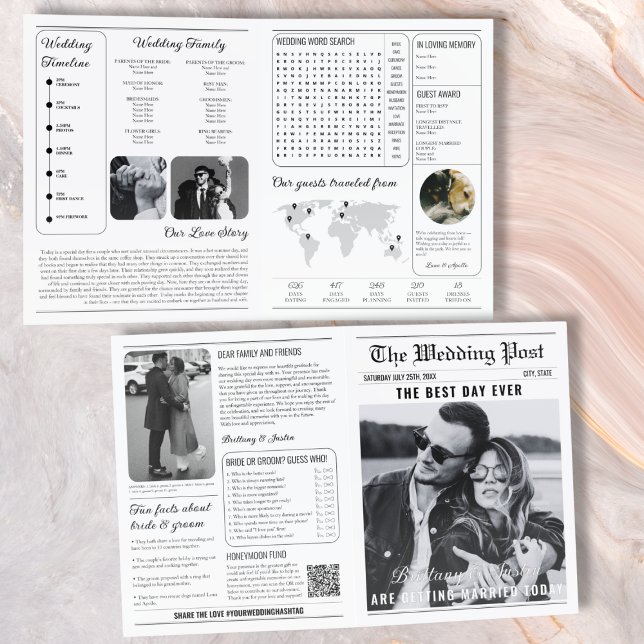 Classic Black & White Wedding Newspaper Program Brochure (Classic Black & White Wedding Newspaper Program Brochures)