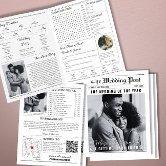 Classic Black & White Wedding Newspaper Program Brochure