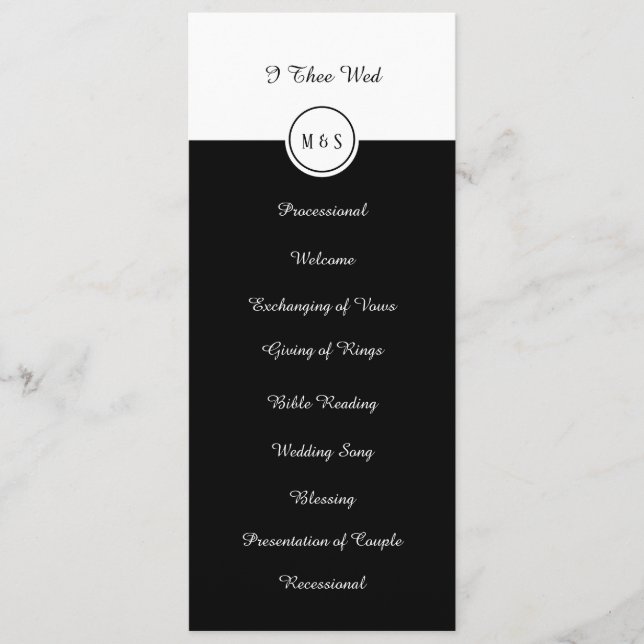 Classic Black & White Wedding Program (Front)