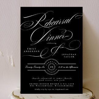Classic Black White Wedding Rehearsal Dinner Invitation