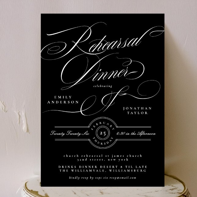 Classic Black White Wedding Rehearsal Dinner Invitation (Creator Uploaded)