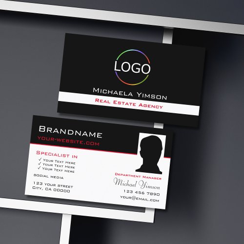 Classic Black White with Logo  Photo Professional Business Card