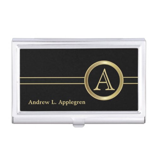  Classic Black with Monogram and Name Business Card Case
