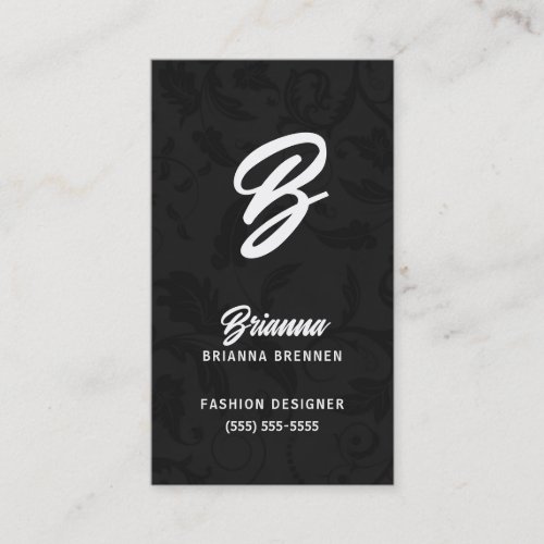 Black Damask Monogrammed Business Card