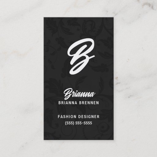 Customizable Black Damask Monogrammed Business Card