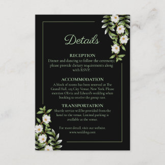 Classic Black with White Camellia Wedding  Enclosure Card