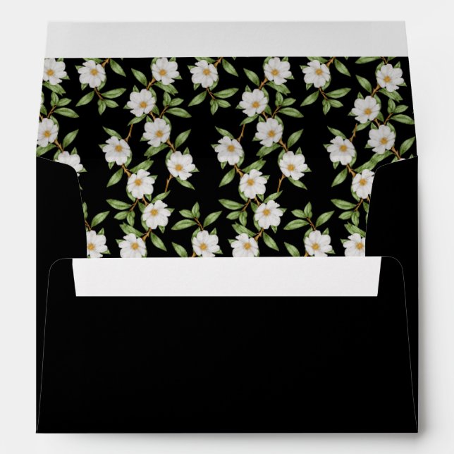 Classic Black with White Camellia Wedding  Envelope (Back (Bottom))