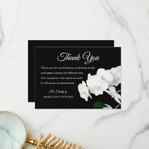 Classic Black with White Orchids Sympathy Funeral Thank You Card