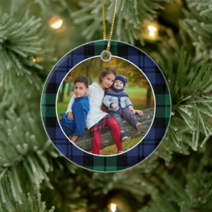 Classic Blackwatch Plaid Christmas Family Name Ceramic Ornament