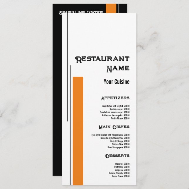 Classic Block Color, Restaurant Slimline Menu (Front/Back)