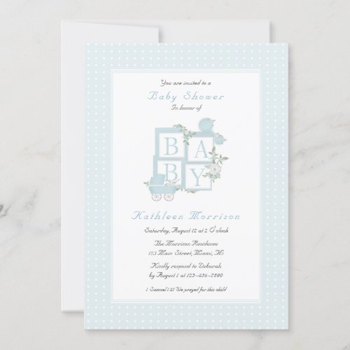 Classic Blocks and Carriage Baby Shower Invites