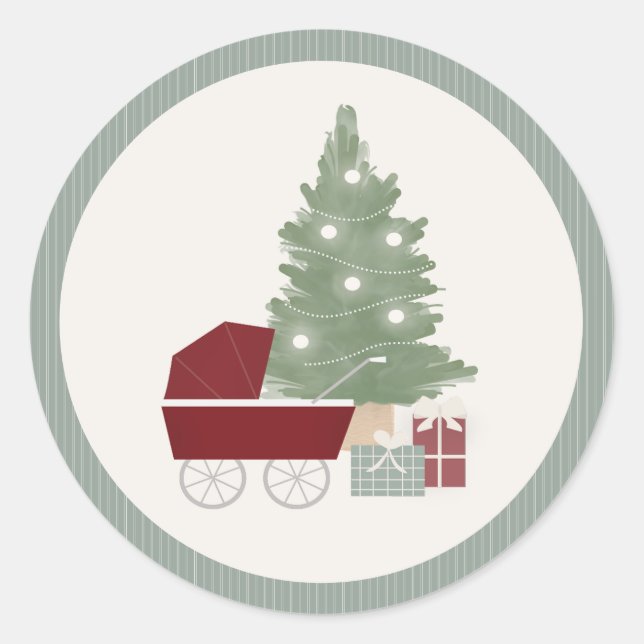 Classic Blocks and Carriage Baby Shower Srickers Classic Round Sticker (Front)
