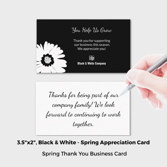 Classic Bloom Black & White Spring Thank You Business Card (3.5x2 Inch, Classic Bloom Black & White Spring Thank You Business Card)
