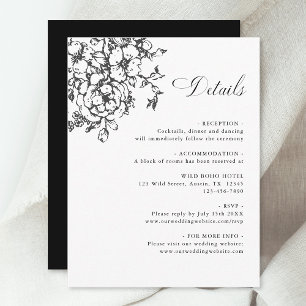 Classic Bloom Garden Black & White Wedding Details Enclosure Card