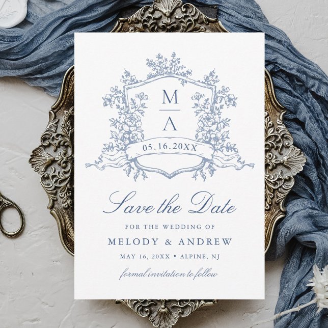 Classic Bloom Garden Dusty Blue Wedding Save The Date (Creator Uploaded)