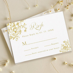 Classic Bloom Garden Gold Wedding RSVP Card
