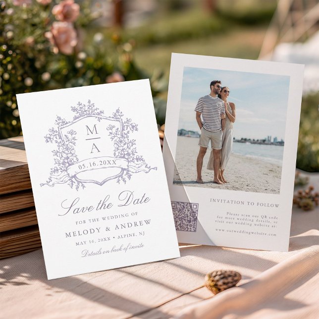 Classic Bloom Garden Lavender Wedding Photo  Save The Date (Front & Back)