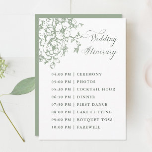 Classic Bloom Garden Sage Green Wedding Itinerary Program