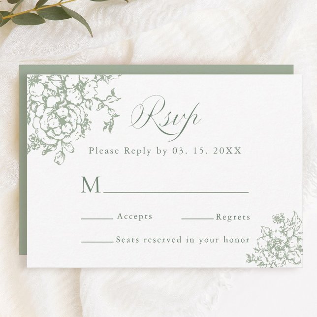 Classic Bloom Garden Sage Green Wedding RSVP Card (Creator Uploaded)