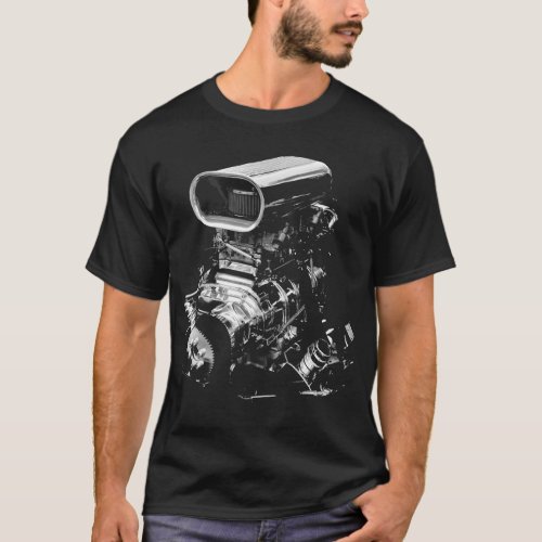 Classic Blower Big Block Race Car Motor _ Racing E T_Shirt