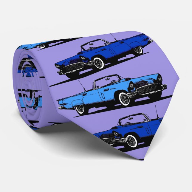 Classic Blue 1950s Sports Cars Neck Tie (Rolled)
