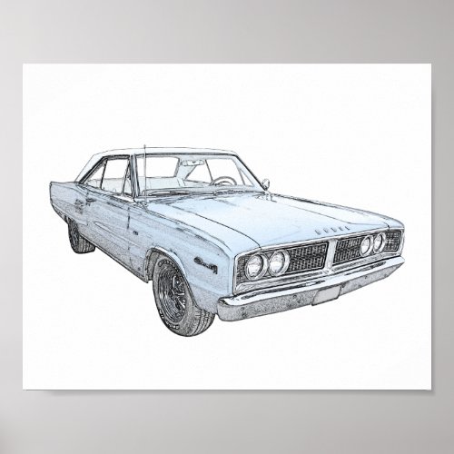 Classic Blue 1966 Dodge Coronet Muscle Car Poster