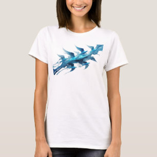 Classic Blue Abstract Birds Fashion Art T-Shirt