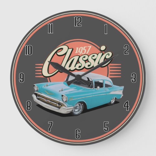 Classic Blue American Car Large Clock