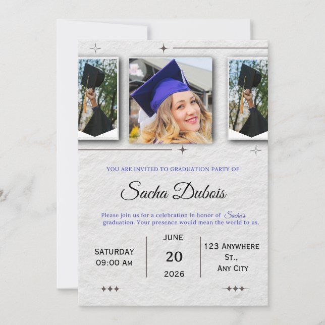Classic Blue and Black Graduation  Invitation (Front)
