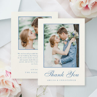 Classic Blue and Cream Wedding Photo Thank You Card