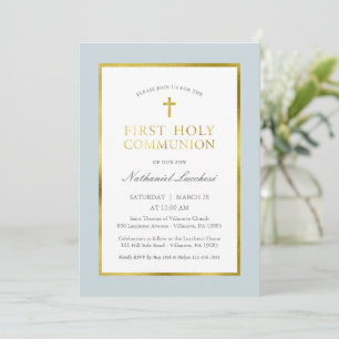 Classic Blue and Gold Communion Invitation