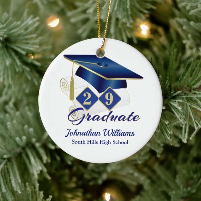 Classic Blue and Gold Graduate Ceramic Ornament (Tree)