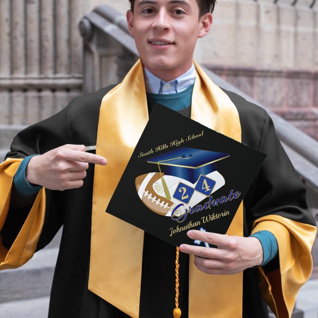 Classic Blue and Gold Graduate Football Diploma Graduation Cap Topper (Classic Blue and Gold Graduate Football Diploma Graduation Cap Topper)