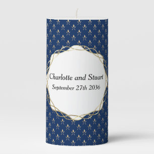 Classic Blue and Gold Wedding Pillar Candle